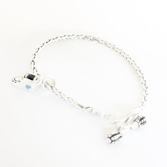 New Mom Bracelet Silver Tone Toggle Clasp Birthstone Baby Booty Charm Blue Stone - Picture 1 of 4